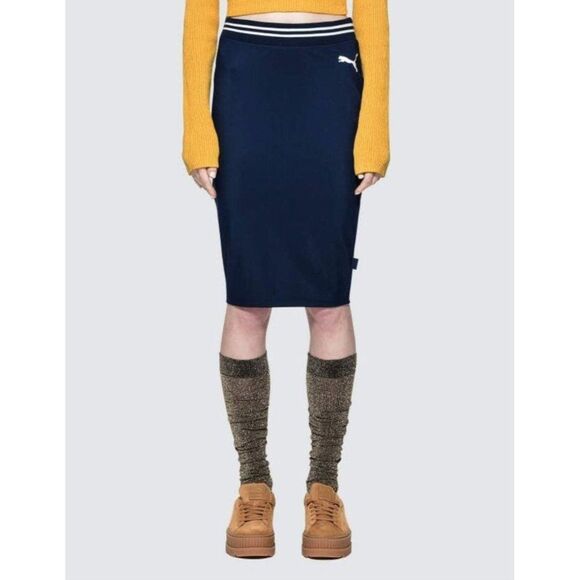 Puma By Rihanna	 Fenty Womens Skirt Blue XS Pencil Straight Stretch Midi Varsity - Picture 8 of 8